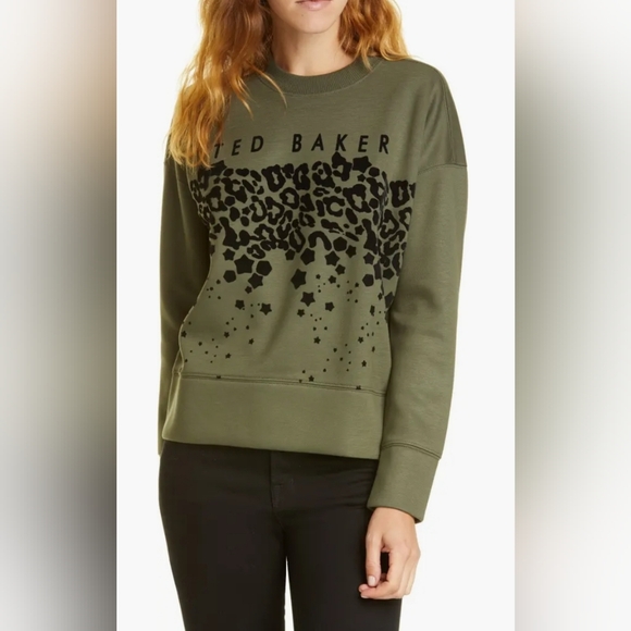 Ted Baker London Tops - Ted Baker London Charily Crewneck Pullover Sweatshirt Green Black Size 1